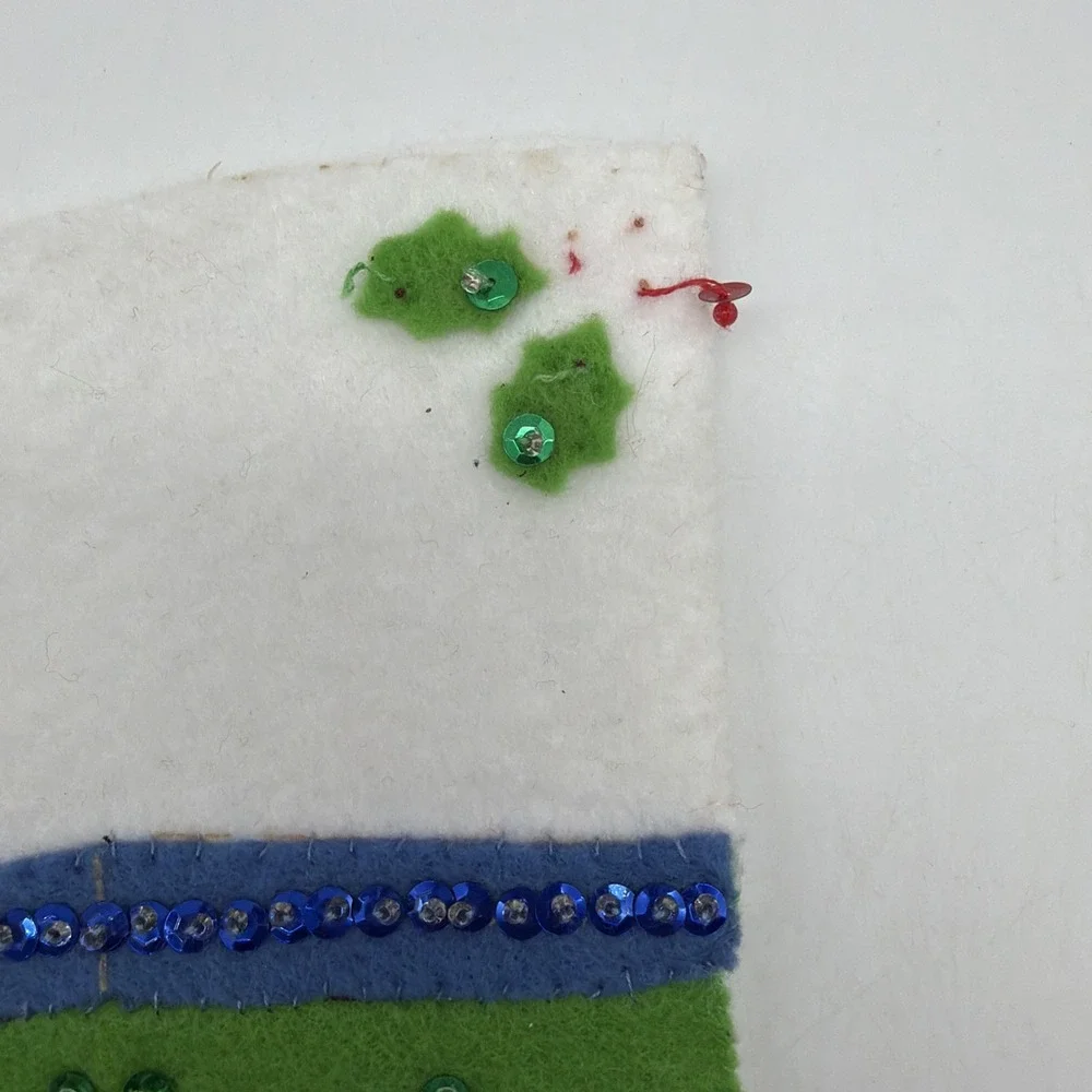 Completed vintage Bucilla  Engineer Santa Felt Christmas Stocking  33096